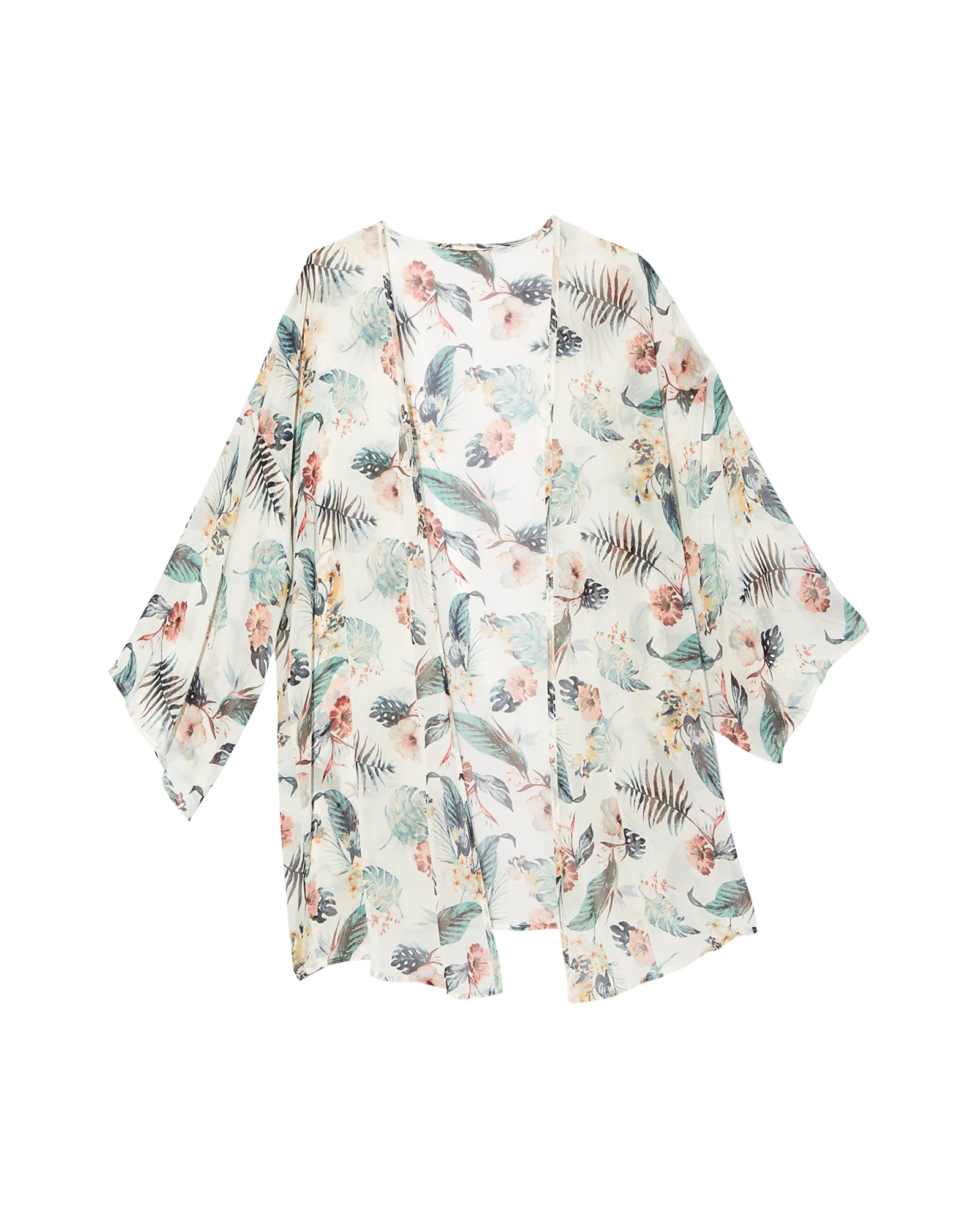 Julie Sheer Printed Kimono | Ivory / Black