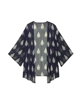 Julie Sheer Printed Kimono | Navy / Navy
