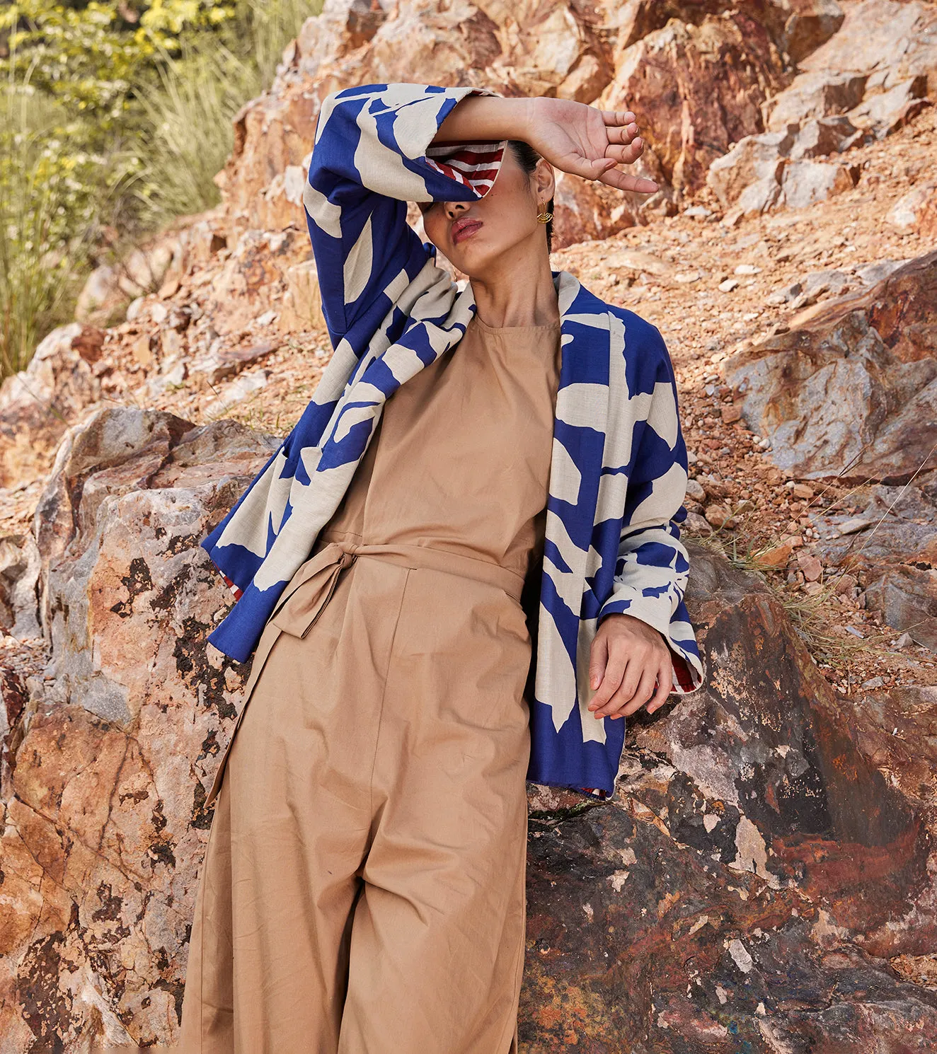 Khara Kapas Atlantis Days Jacket 100% Cotton with Warm Sandwich Fabric Blue and Off-white KW654
