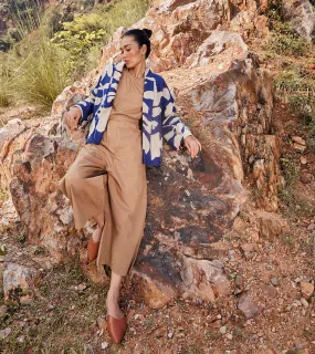 Khara Kapas Atlantis Days Jacket 100% Cotton with Warm Sandwich Fabric Blue and Off-white KW654