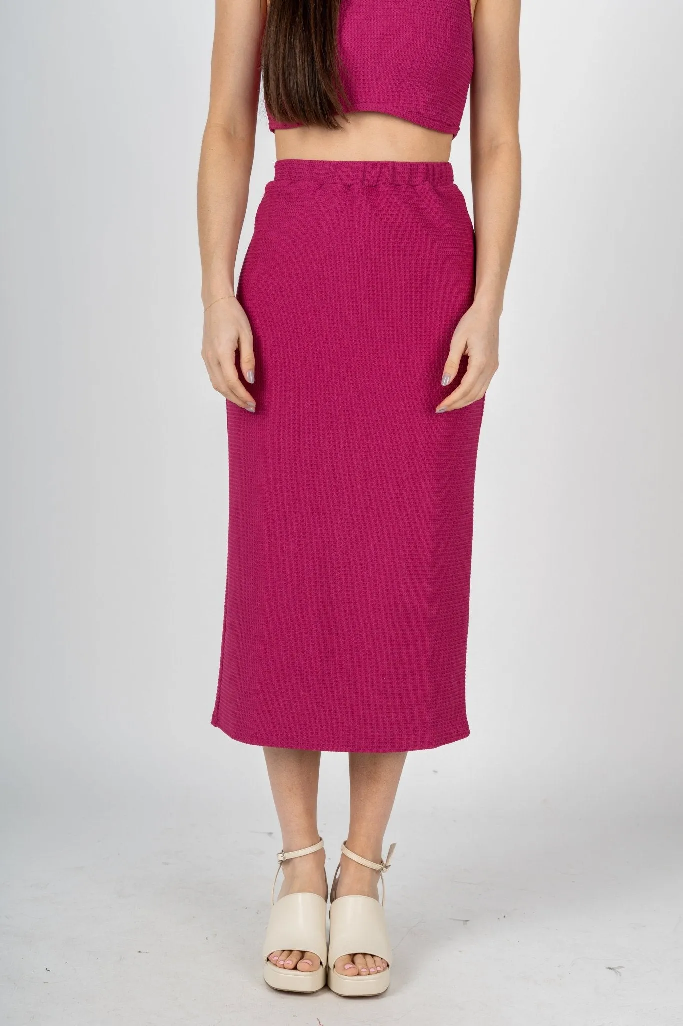 Knit midi skirt magenta