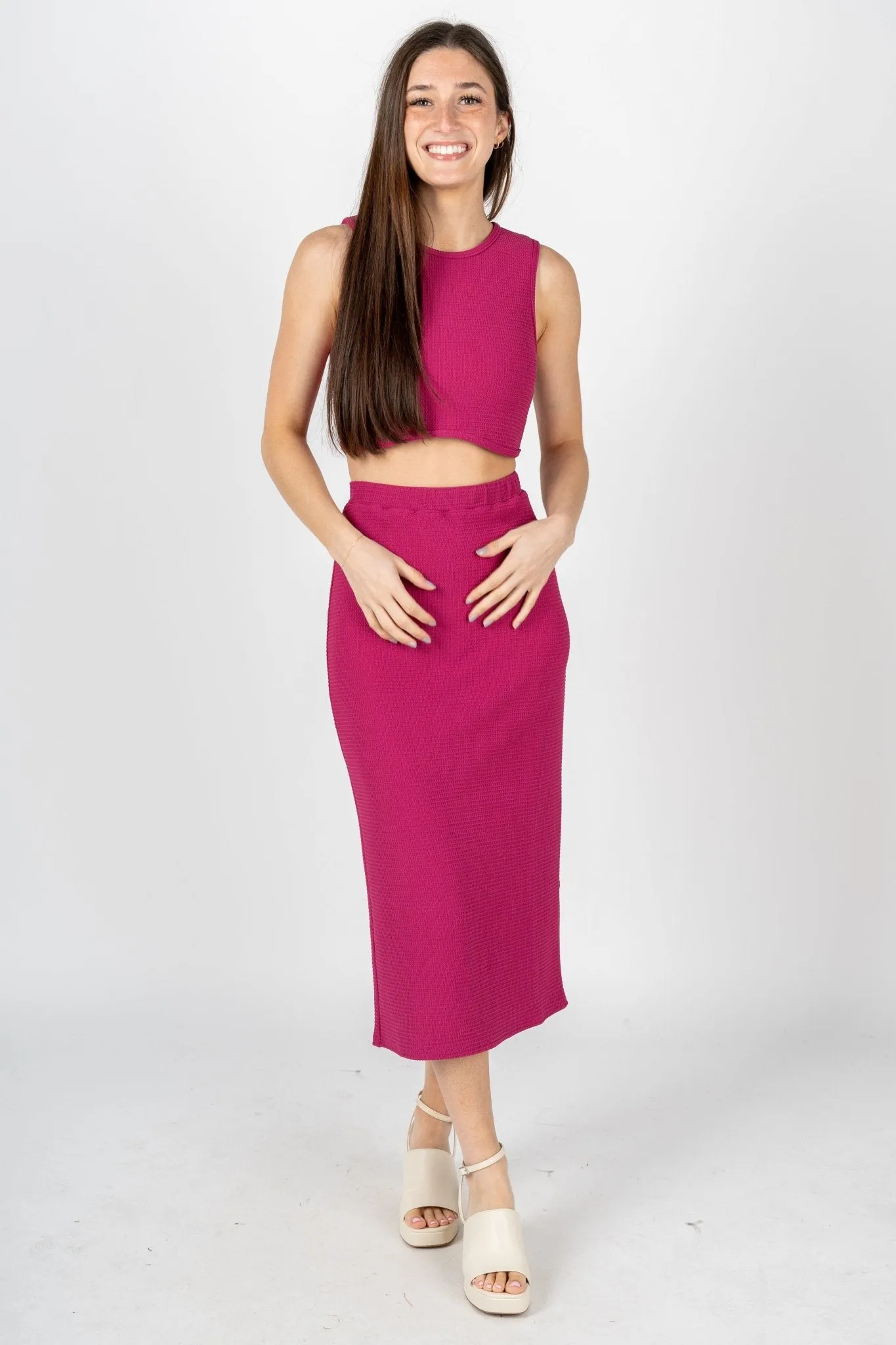Knit midi skirt magenta