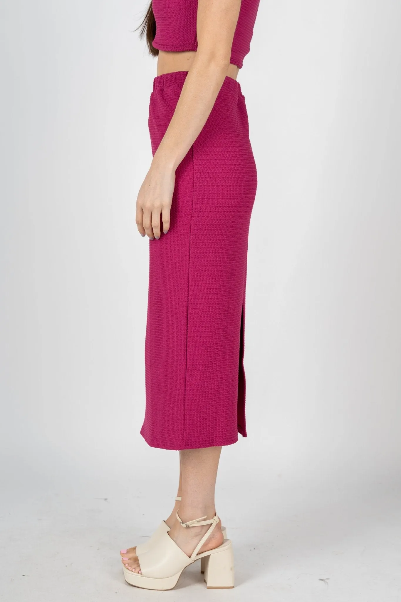 Knit midi skirt magenta