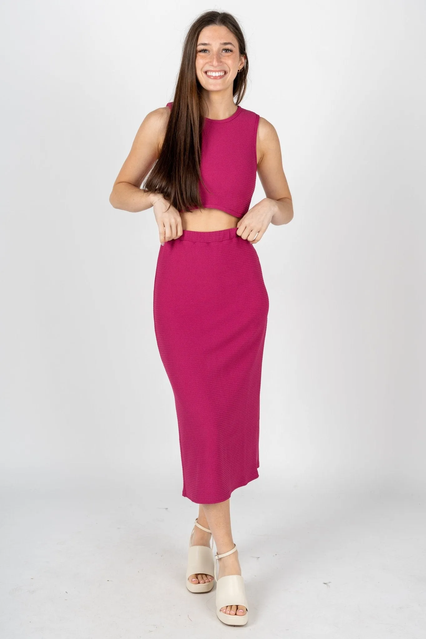 Knit midi skirt magenta