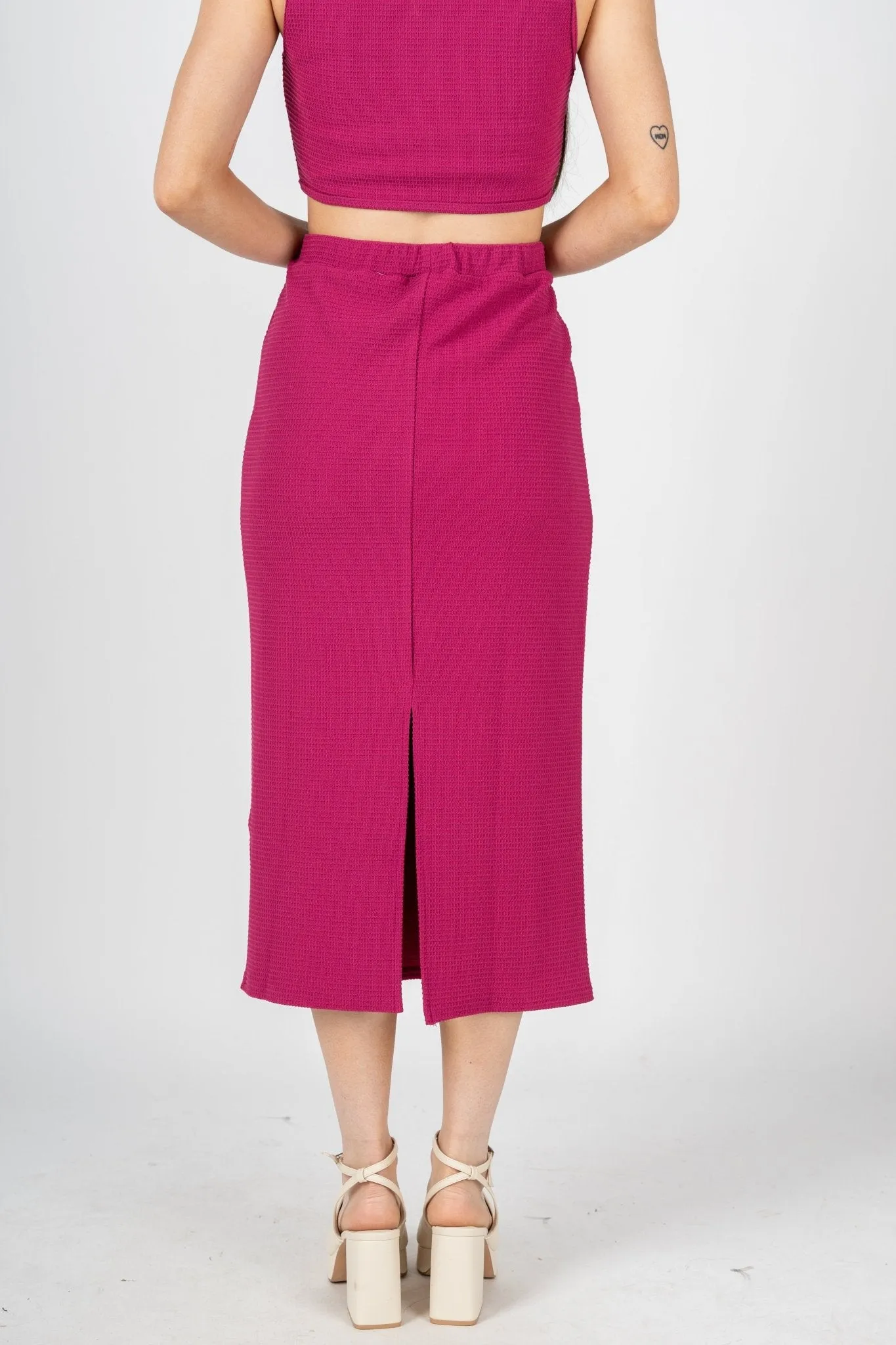 Knit midi skirt magenta