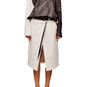 Knotted Cotton Printed Midi-skirt in White