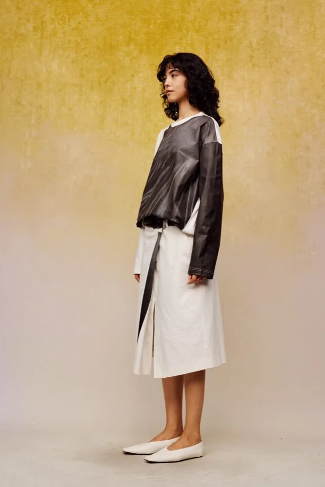 Knotted Cotton Printed Midi-skirt in White