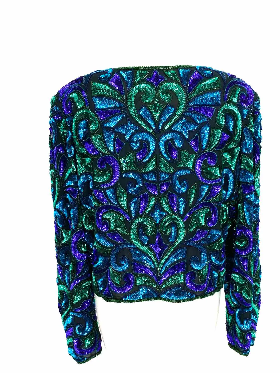 Laurence Kazar Women's Green/Blue Evening Silk Sequined Size L Jacket