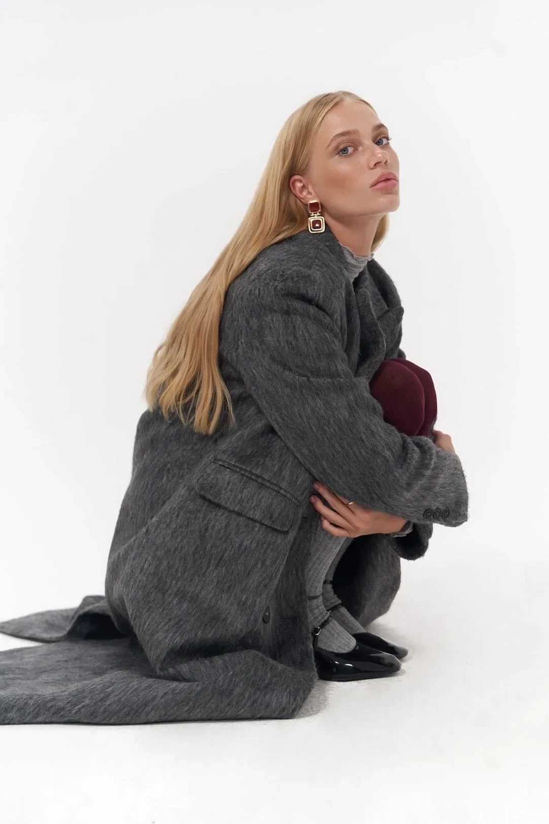 Layered Double-Breasted Textured Coat