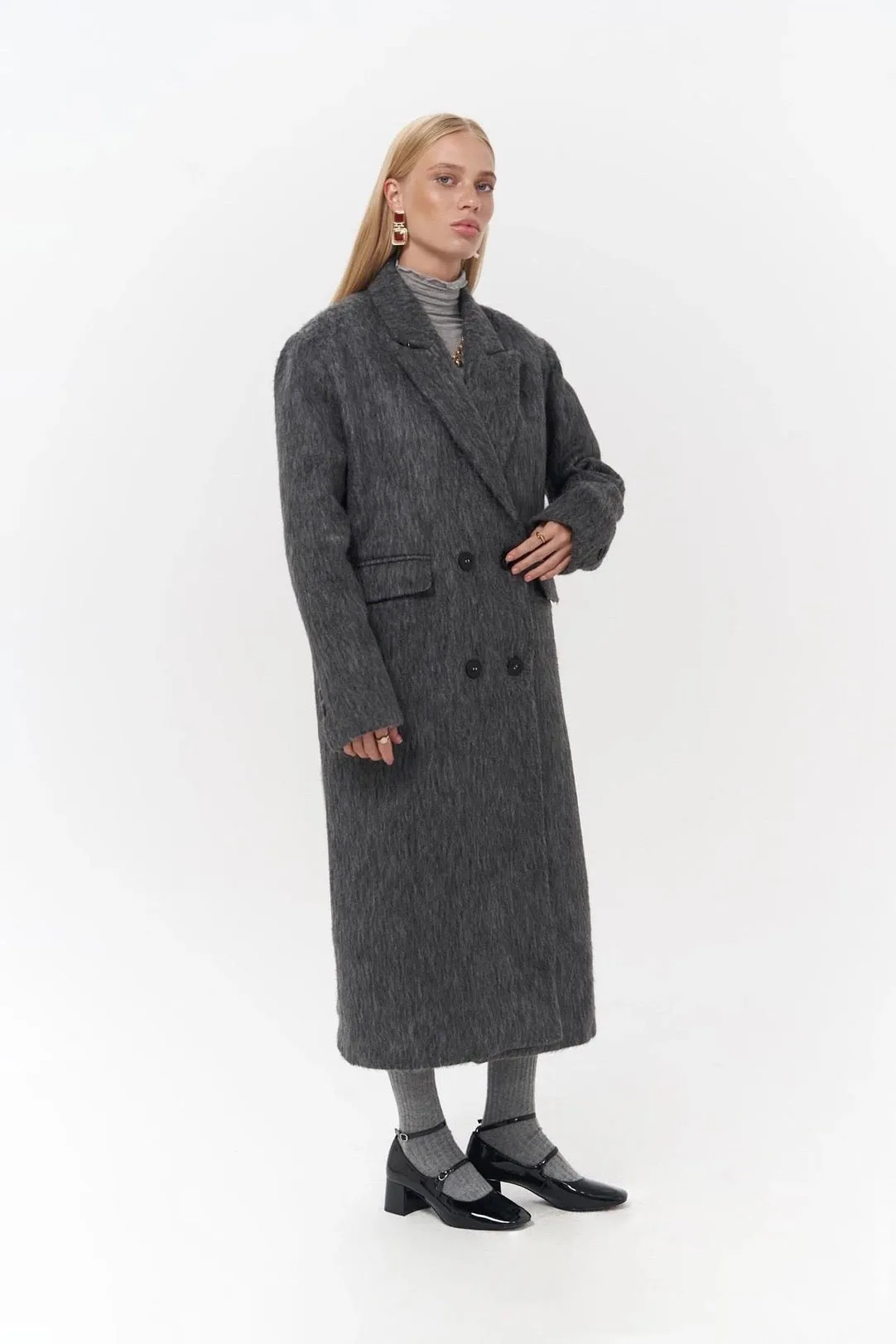 Layered Double-Breasted Textured Coat