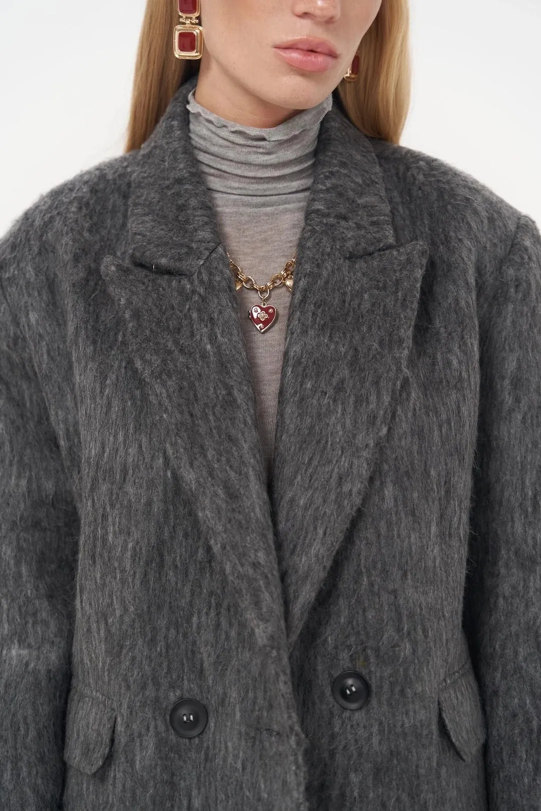 Layered Double-Breasted Textured Coat