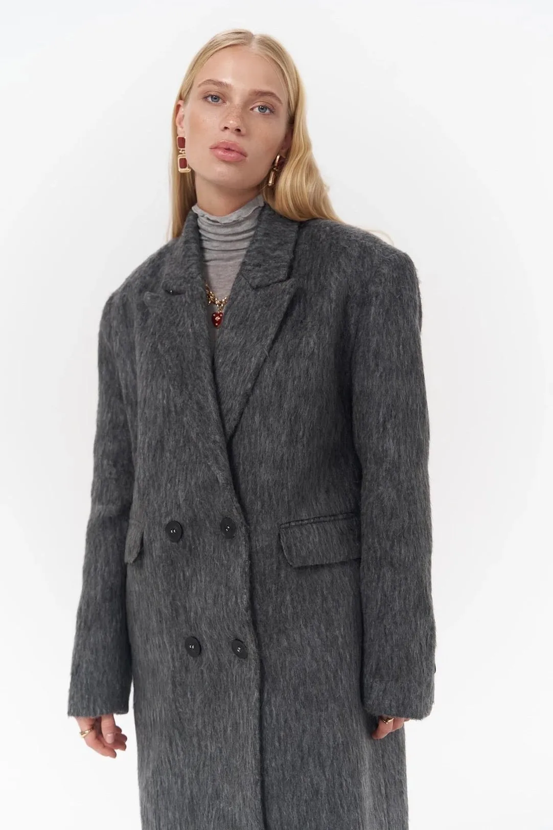 Layered Double-Breasted Textured Coat