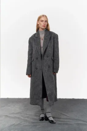 Layered Double-Breasted Textured Coat