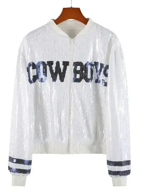 Leanne Sequined Long Sleeve Round Neck Loose Jacket 🧥