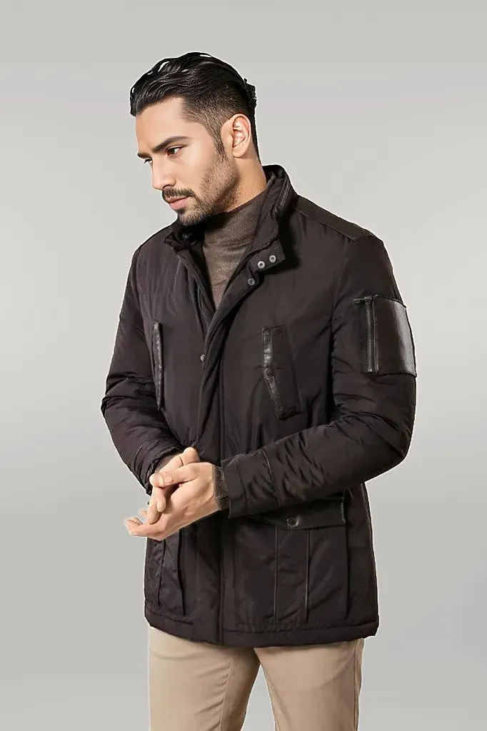 Leather Modeled Dark Brown Slim Fit Quilted Jacket - Wessi