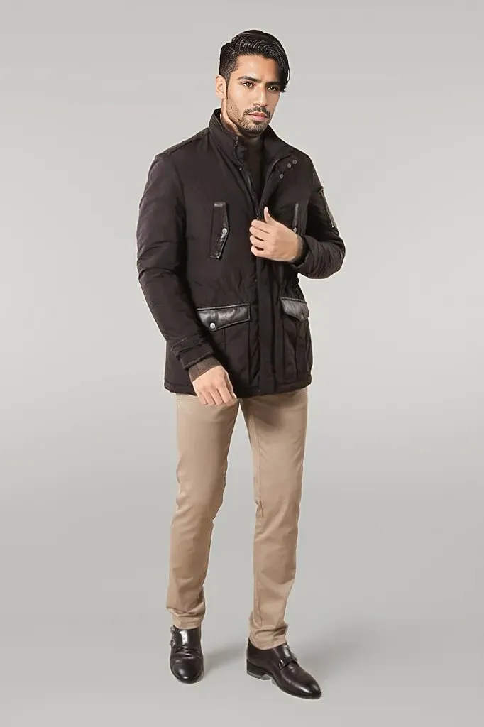 Leather Modeled Dark Brown Slim Fit Quilted Jacket - Wessi