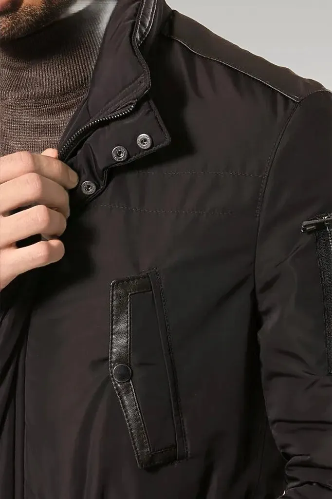 Leather Modeled Dark Brown Slim Fit Quilted Jacket - Wessi
