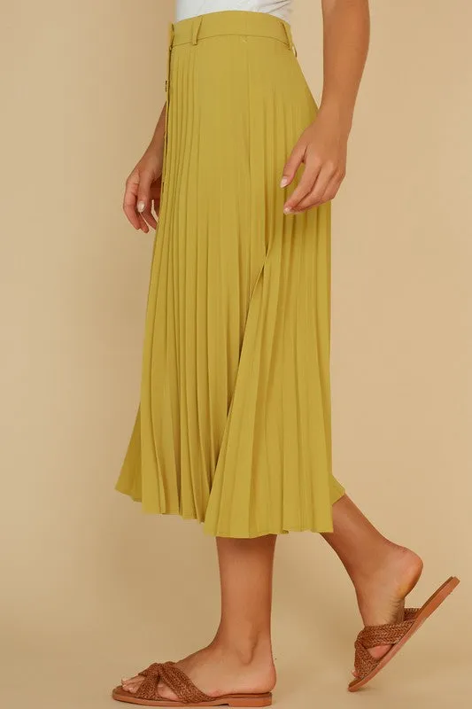 LEMON PLEATED MIDI SKIRT