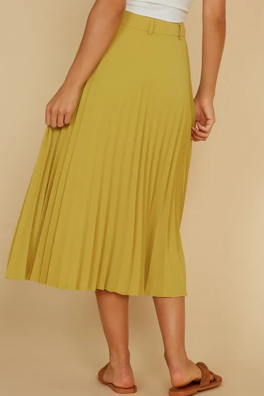 LEMON PLEATED MIDI SKIRT
