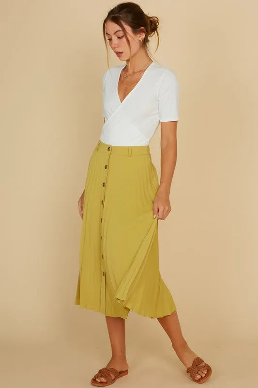 LEMON PLEATED MIDI SKIRT