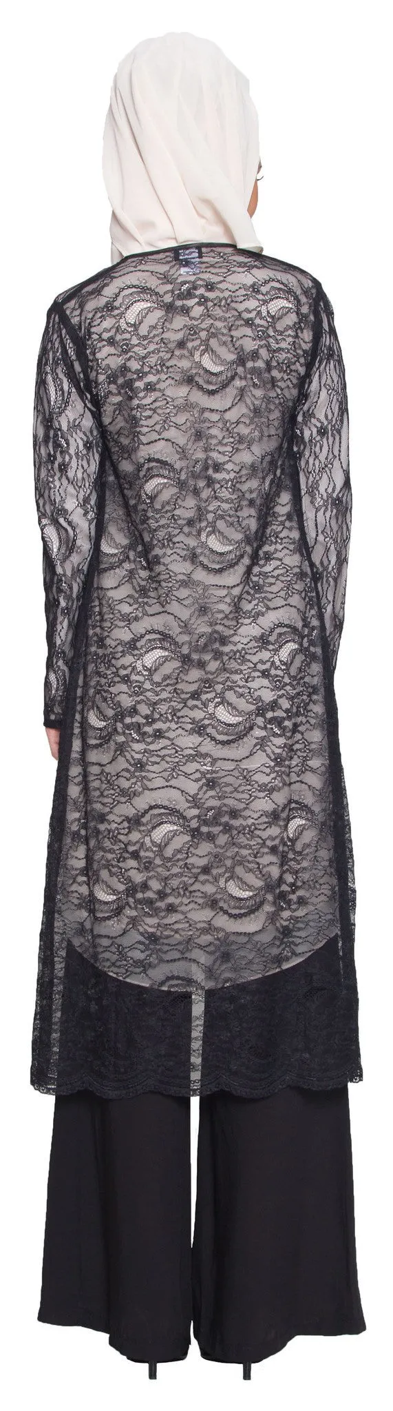 Lightweight Long Eyelash Lace Kimono Duster - Black - FINAL SALE