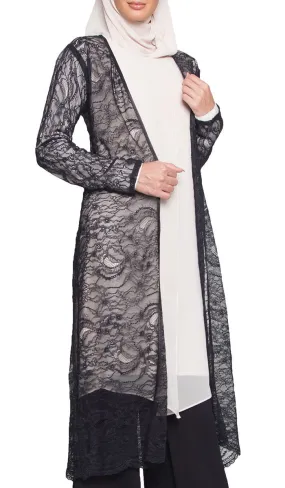 Lightweight Long Eyelash Lace Kimono Duster - Black - FINAL SALE