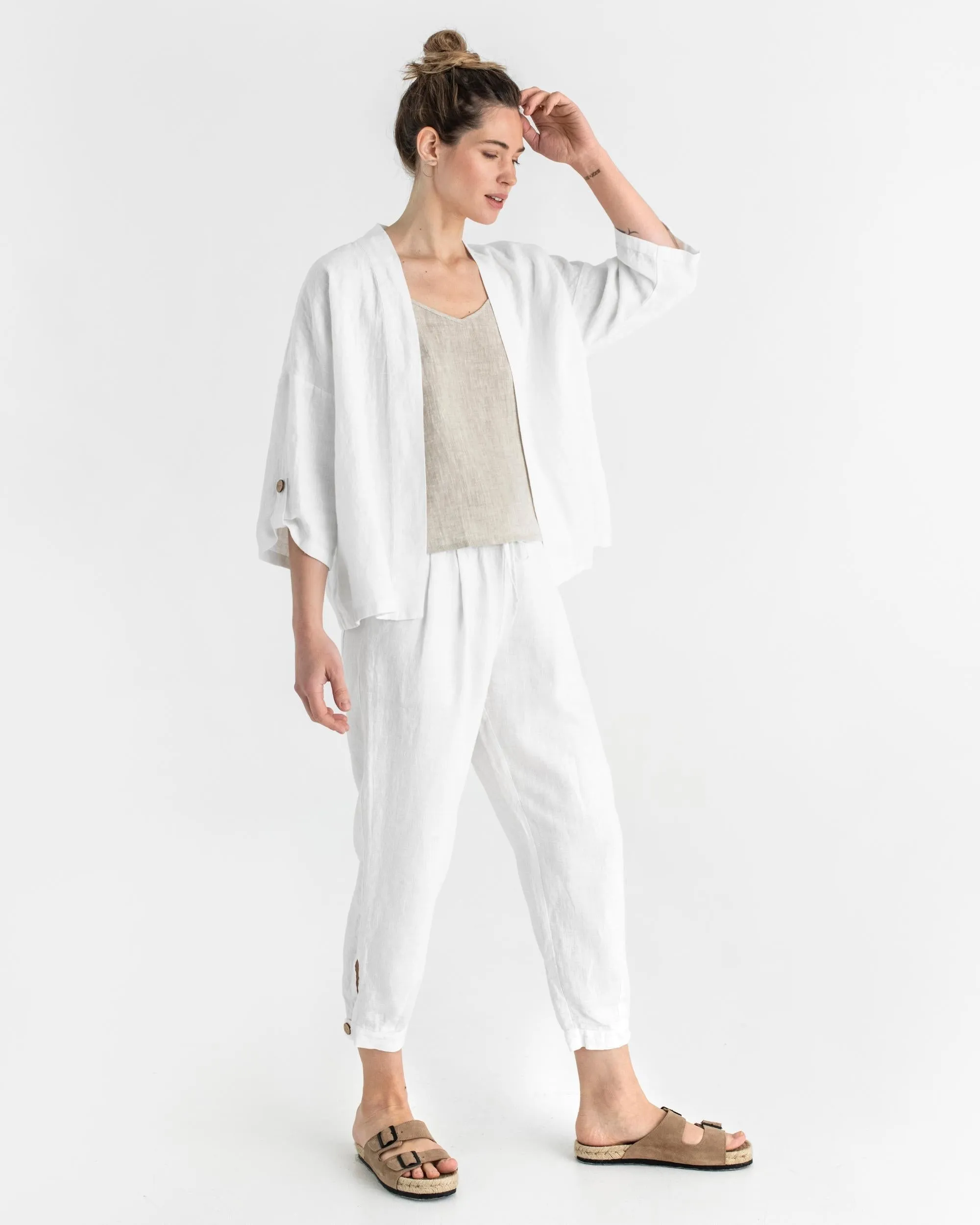 Linen kimono jacket BANOS in White