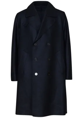Long Peacoat Pressed Wool Dark Blue