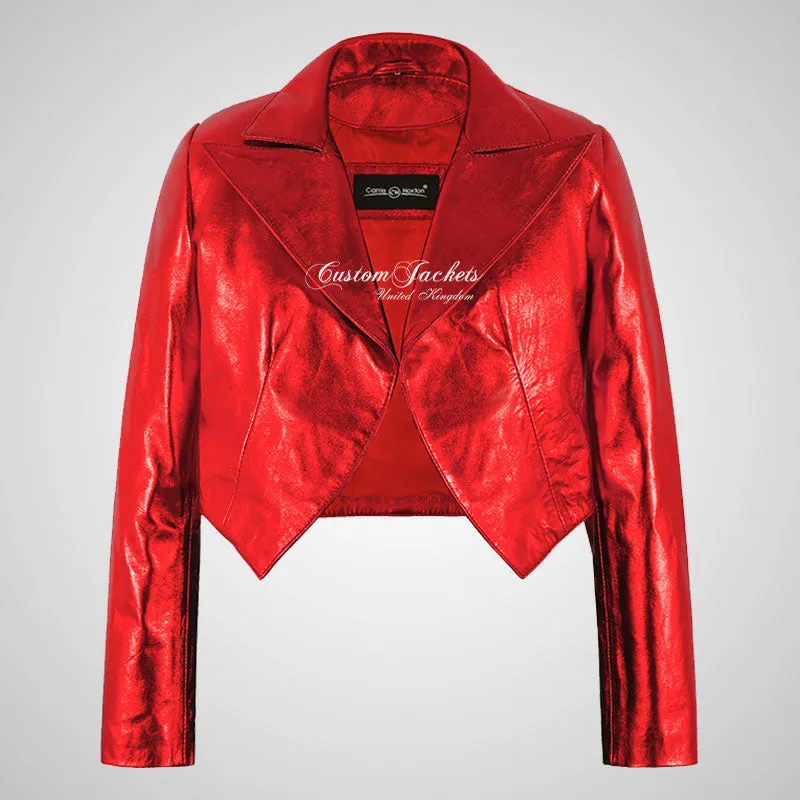 LUISA Ladies Leather Bolero Jacket Shinny Foiled Leather Jackets
