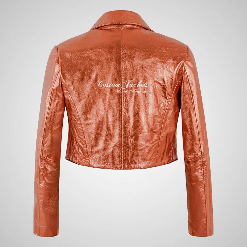 LUISA Ladies Leather Bolero Jacket Shinny Foiled Leather Jackets