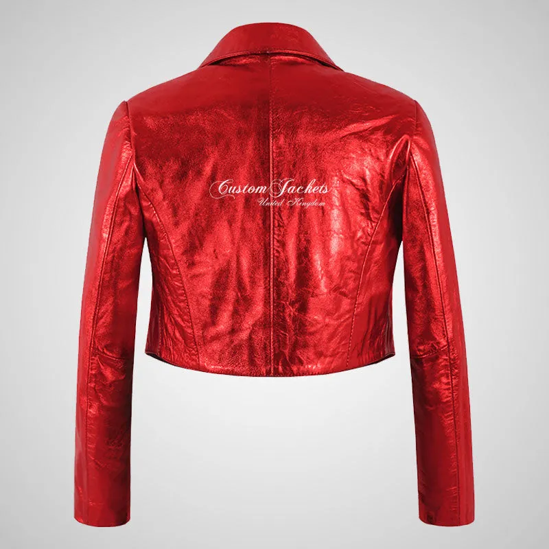 LUISA Ladies Leather Bolero Jacket Shinny Foiled Leather Jackets
