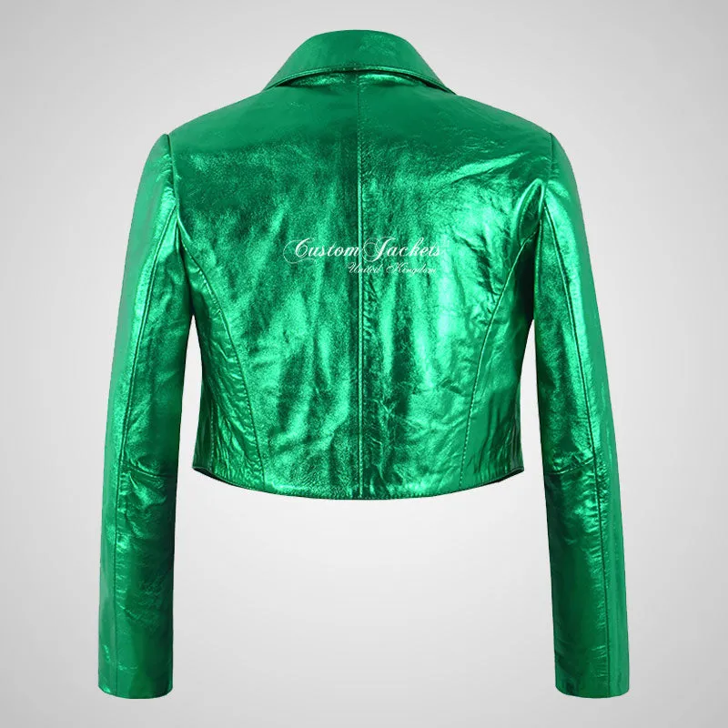 LUISA Ladies Leather Bolero Jacket Shinny Foiled Leather Jackets