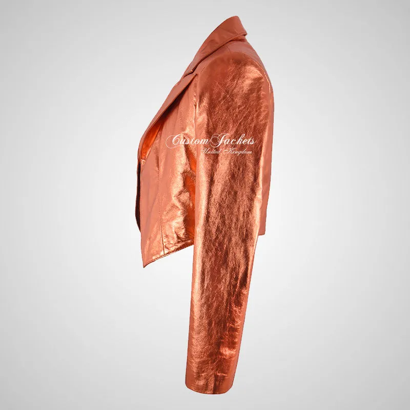 LUISA Ladies Leather Bolero Jacket Shinny Foiled Leather Jackets