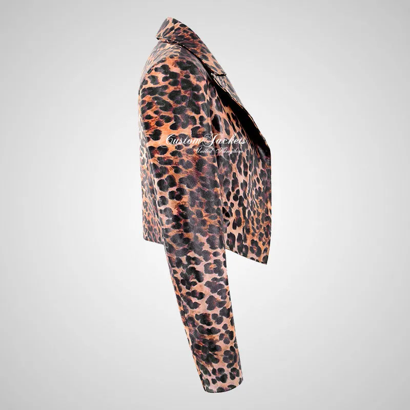 LUISA Ladies Leather Bolero Jacket Short Fitted Jacket Leopard Print