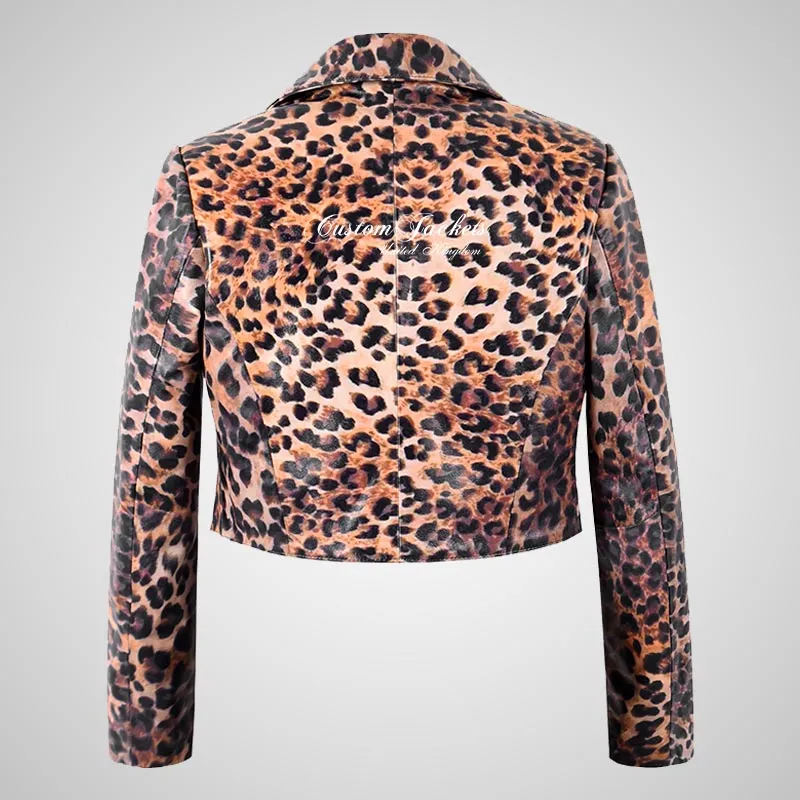 LUISA Ladies Leather Bolero Jacket Short Fitted Jacket Leopard Print
