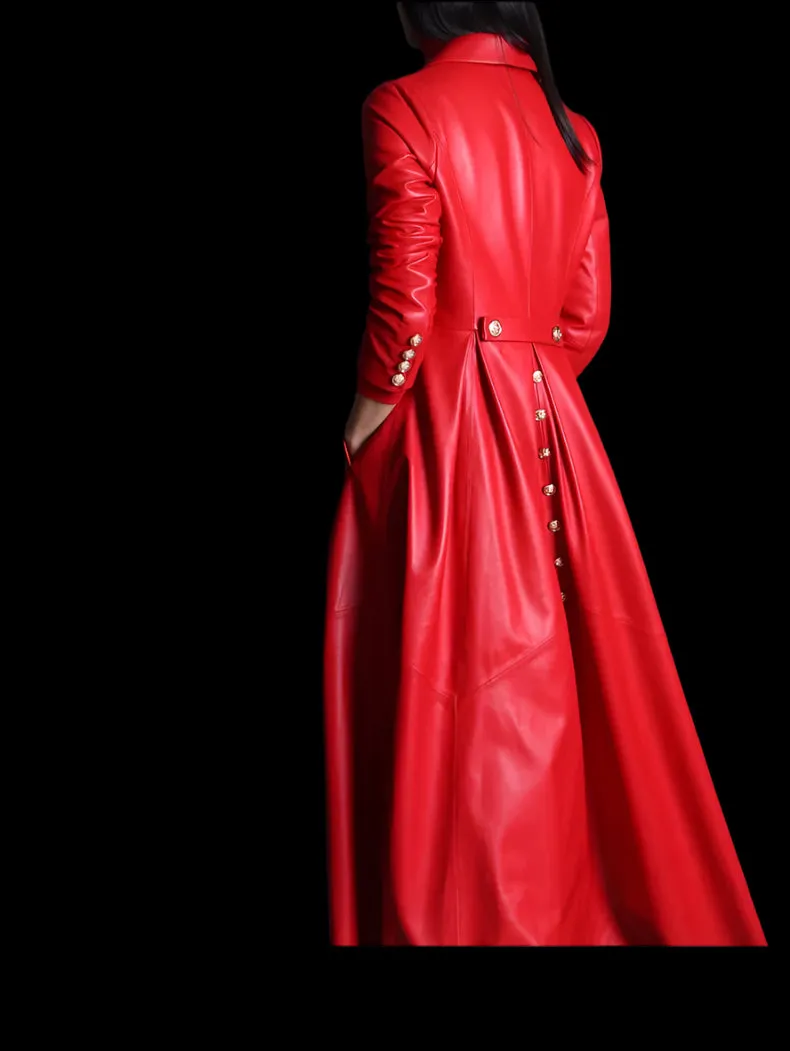 Luxurious Classic Skirted Vegan Leather Trench Coat  (S- 7X)