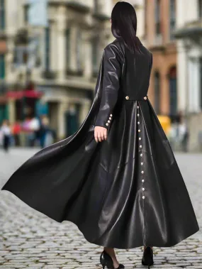 Luxurious Classic Skirted Vegan Leather Trench Coat  (S- 7X)