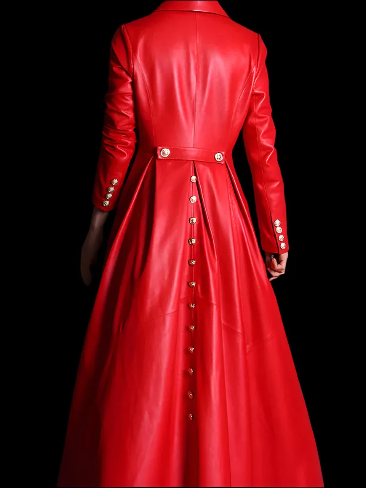 Luxurious Classic Skirted Vegan Leather Trench Coat  (S- 7X)