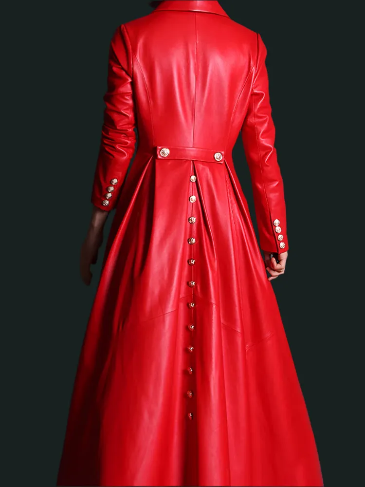 Luxurious Classic Skirted Vegan Leather Trench Coat  (S- 7X)