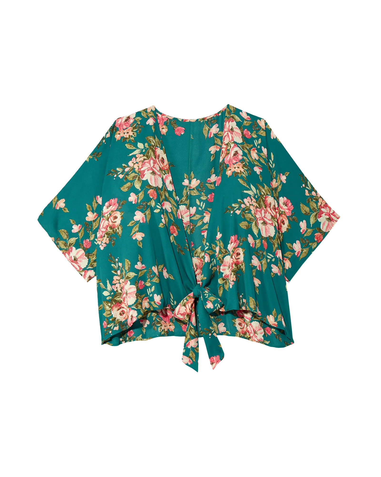 Macie Short Sleeve Kimono | Teal / Pink