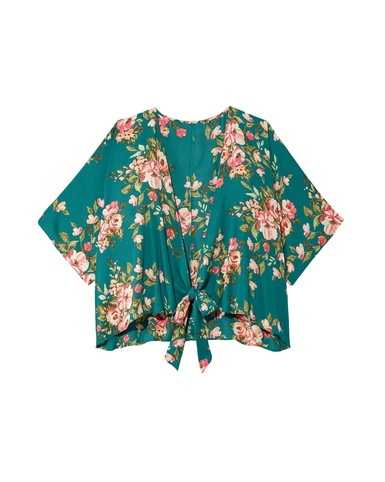 Macie Short Sleeve Kimono | Teal / Pink