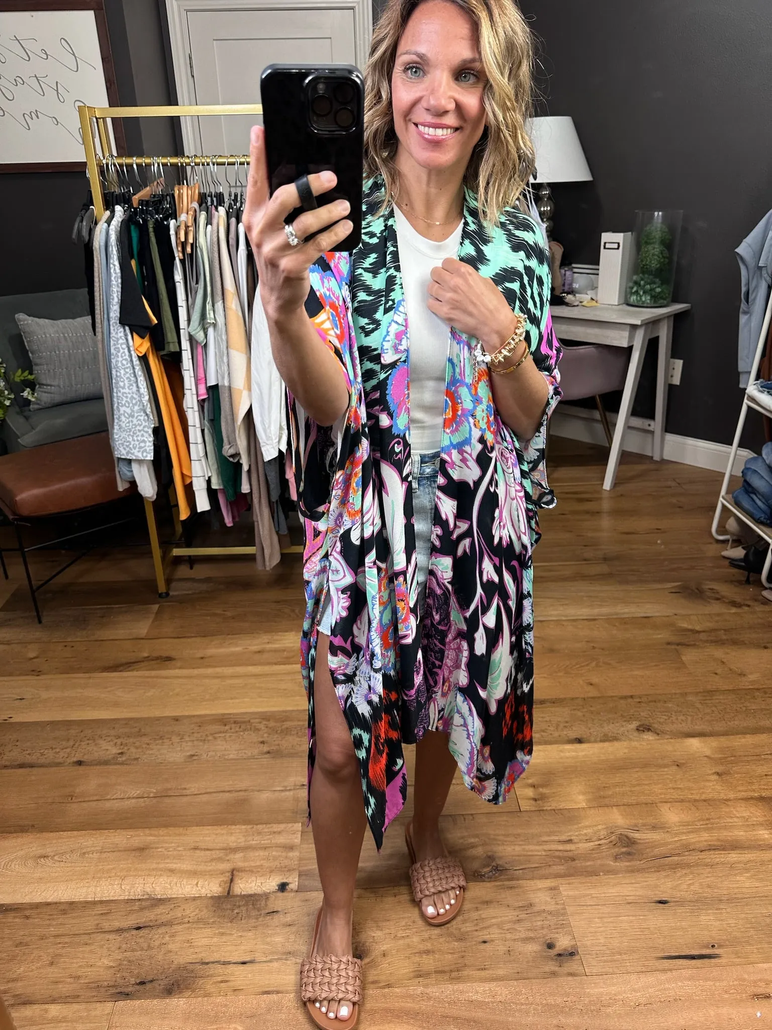 Making My Way Patterned Kimono - Black Multi