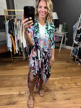 Making My Way Patterned Kimono - Black Multi