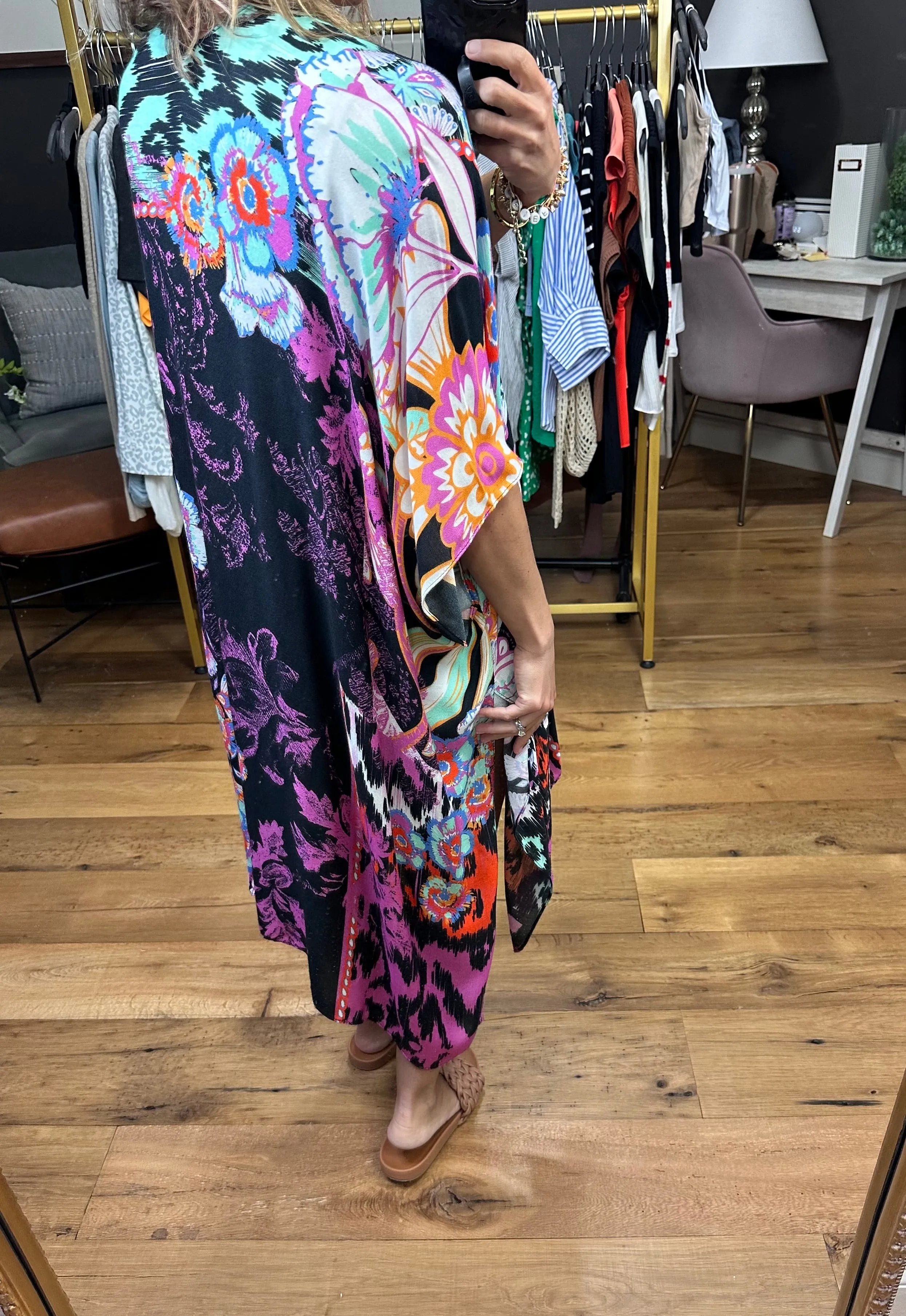 Making My Way Patterned Kimono - Black Multi