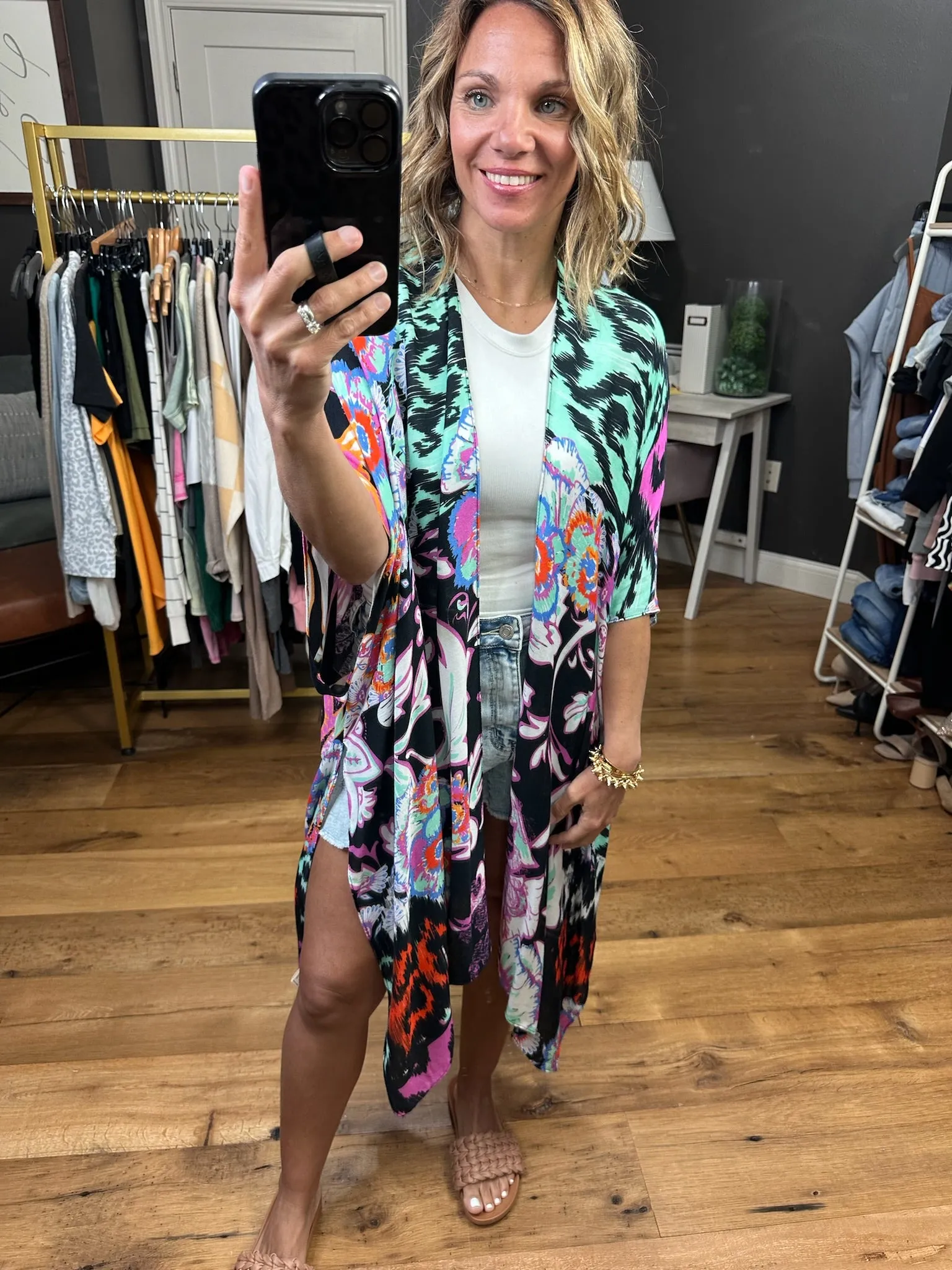 Making My Way Patterned Kimono - Black Multi