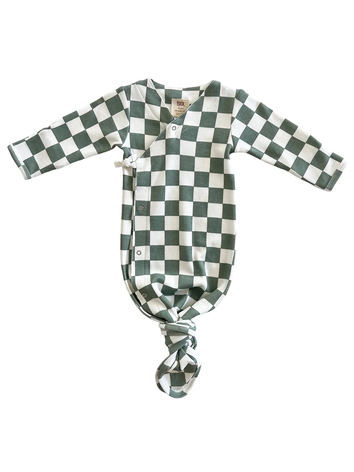 Matcha Milkshake Checkerboard / Organic Kimono Knot Gown