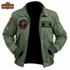 MCJ04 US Army Tom Cruise Top Gun Green Cotton Real Denim Jacket