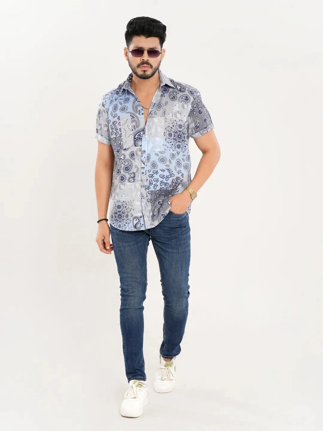 Men's Casual Half Sleeve Printed in Cloud Sky Shirt
