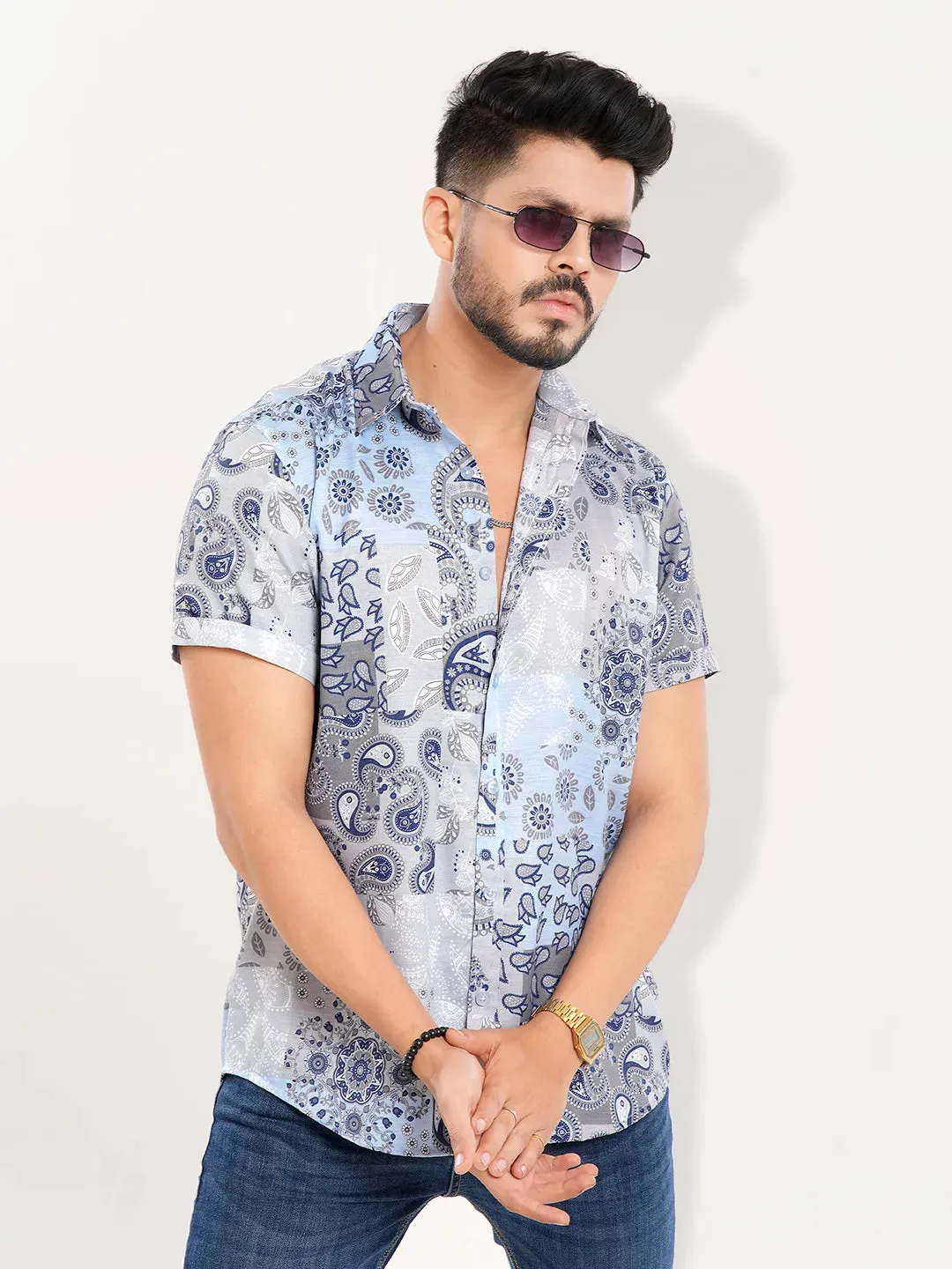 Men's Casual Half Sleeve Printed in Cloud Sky Shirt