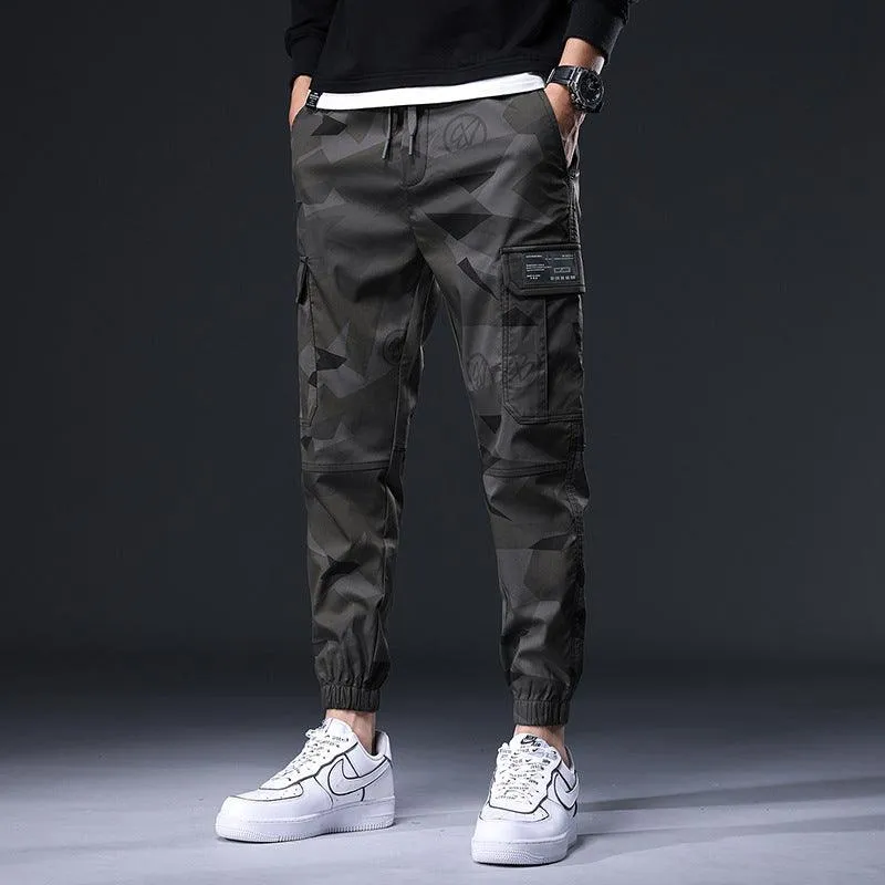 Men’s Loose Camouflage Ankle Banded Pants - Cotton Overalls